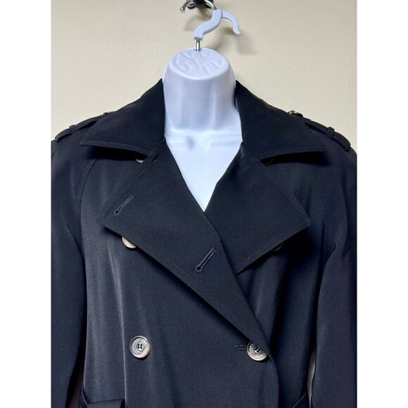 ANNE KLEIN Classic Black Belted Trench Coat, Sz S - Picture 3 of 14